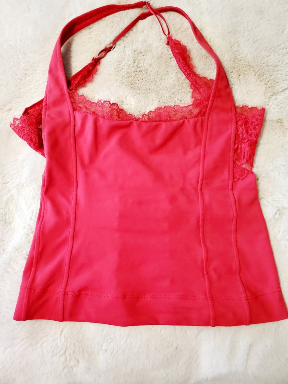 Free People Red Lace Trim Cami Tank Top XS Open Back Y2K Coquette - Picture 9 of 12